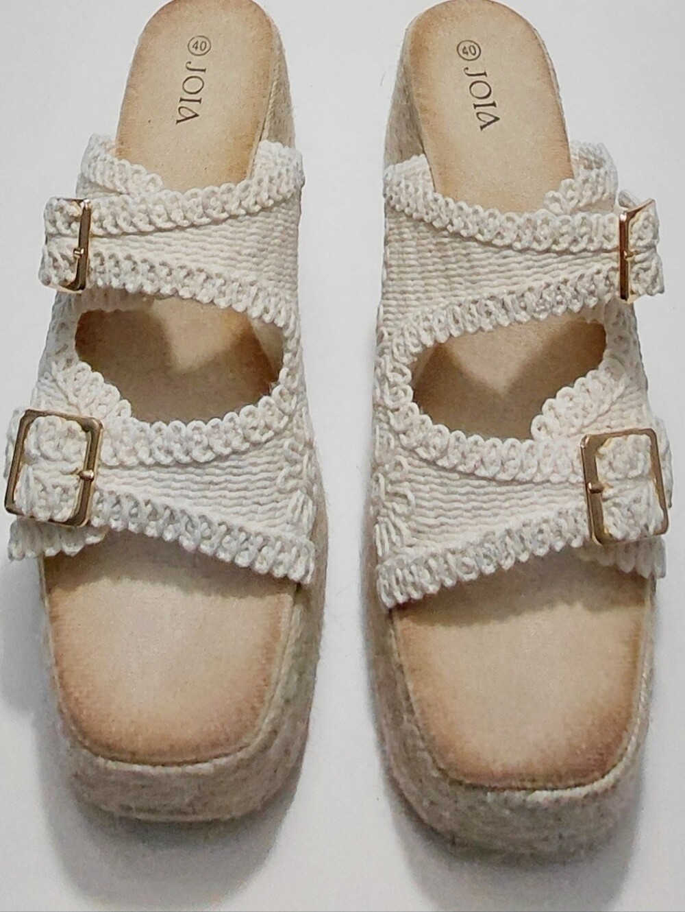 JOIA Women's Colette  Cream  Wedge Buckle Strap Sandals Size 40